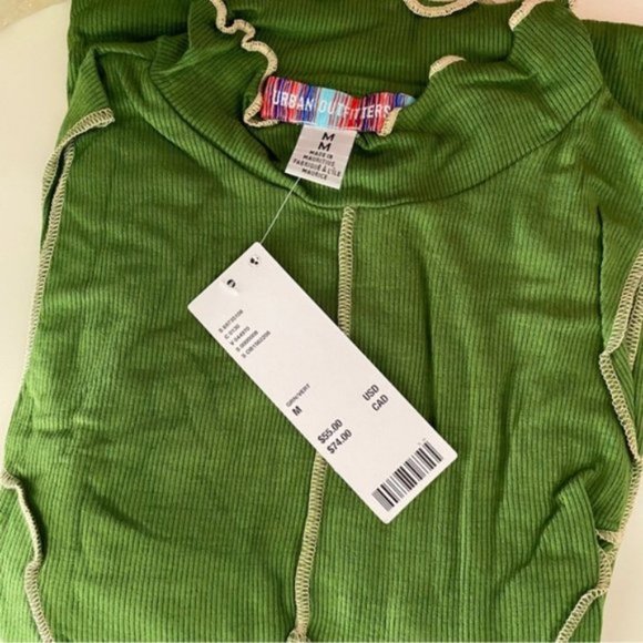Urban Outfitters | UO Deja Seamed Mini Dress Sleeveless Ribbed Green New Medium - Picture 12 of 14